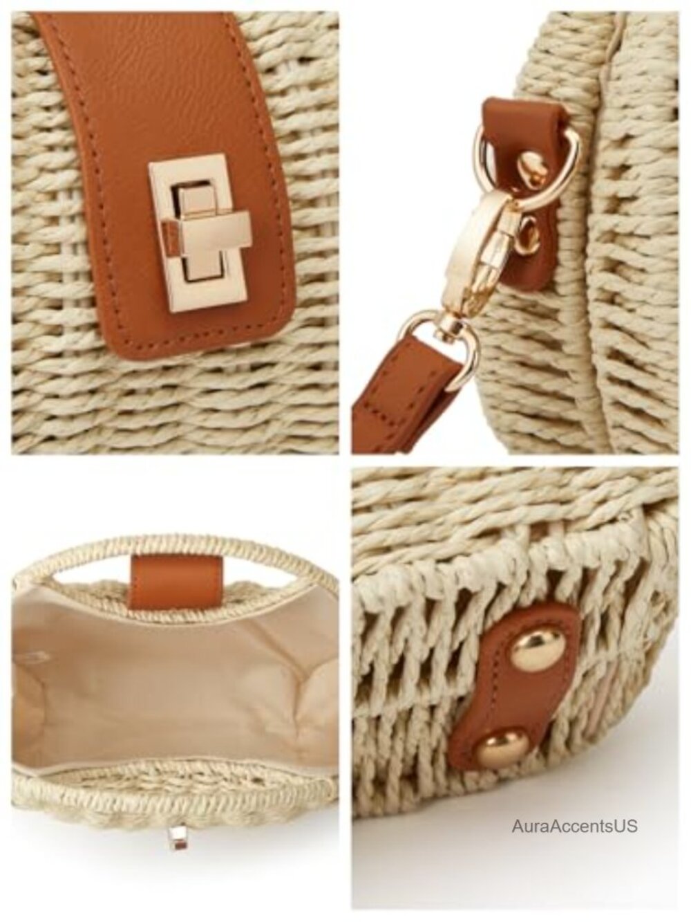 Straw Woven Bag Beach Clutch Purse Crossbody Handbag Tote - Picture 6 of 7